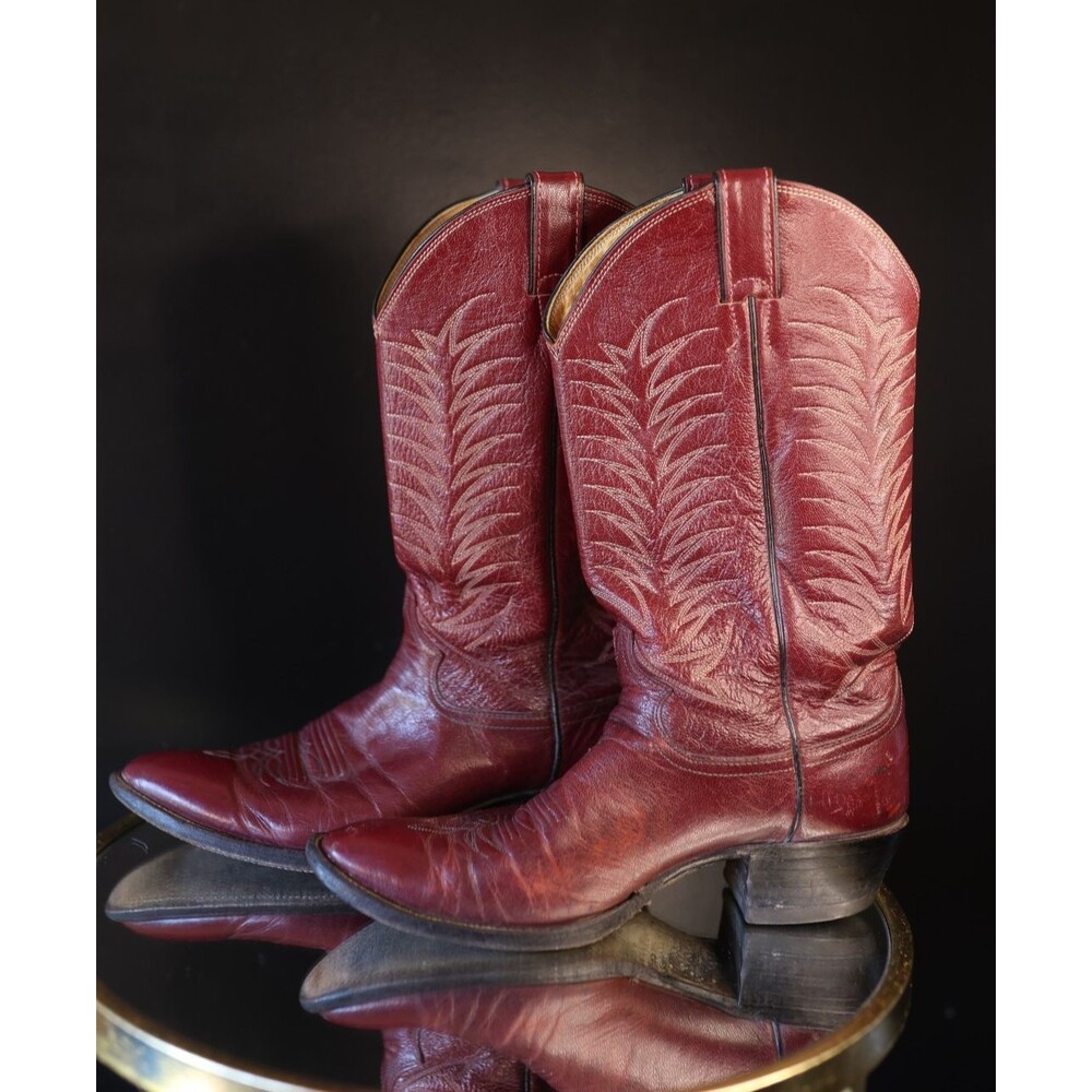 Justin Boots 5412 Cognac Leather Western Burgundy Cowboy Riding Dress Boots 9D